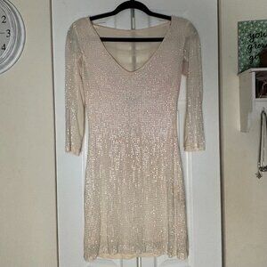 Bebe Light Pink Sparkly Gemstone Longsleeve Bodycon Dress XS